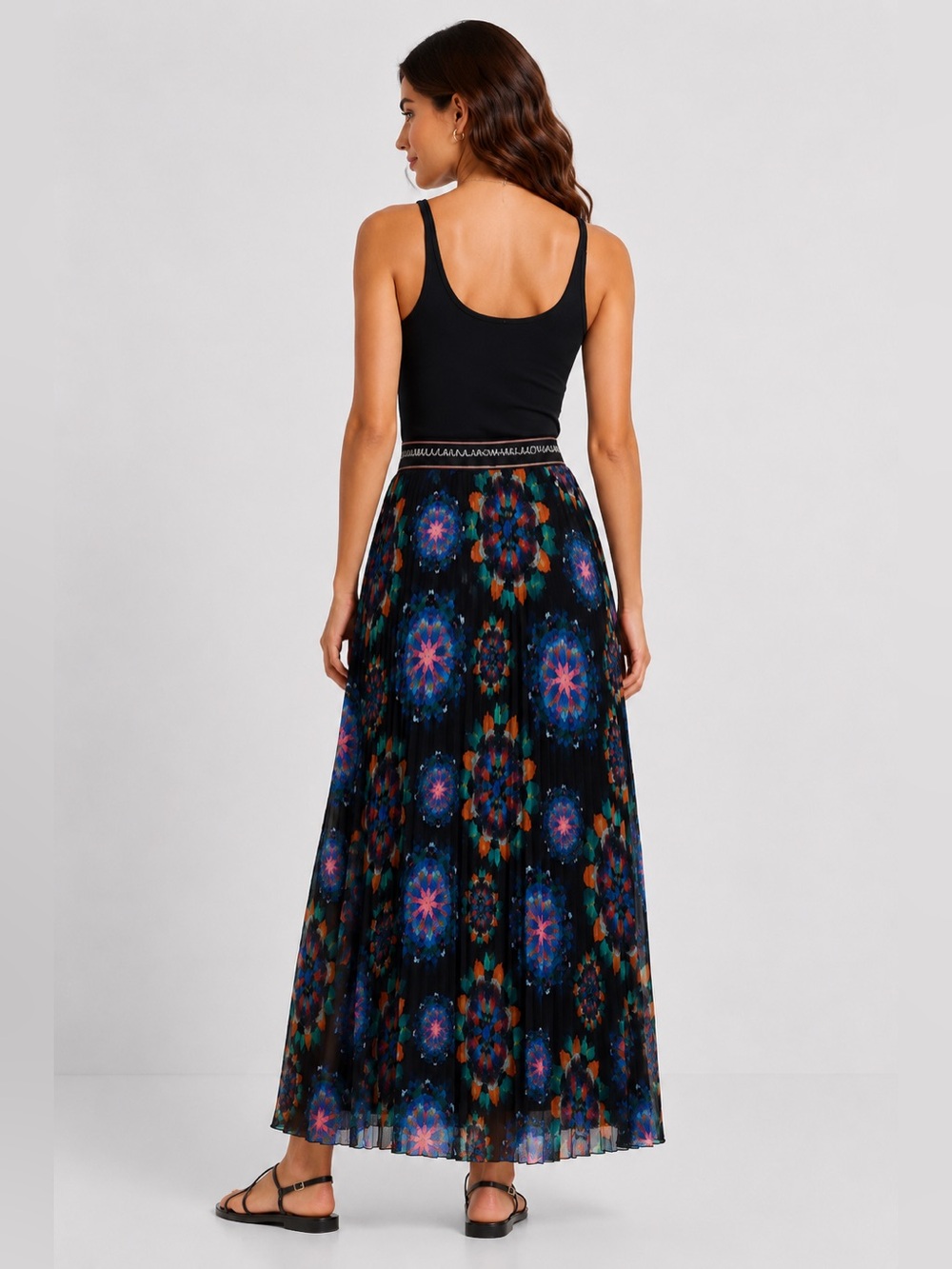 Desigual NWT Pleated Maxi Skirt Mandala Print Boho Festival Artwear IT Size 42 - Picture 3 of 14